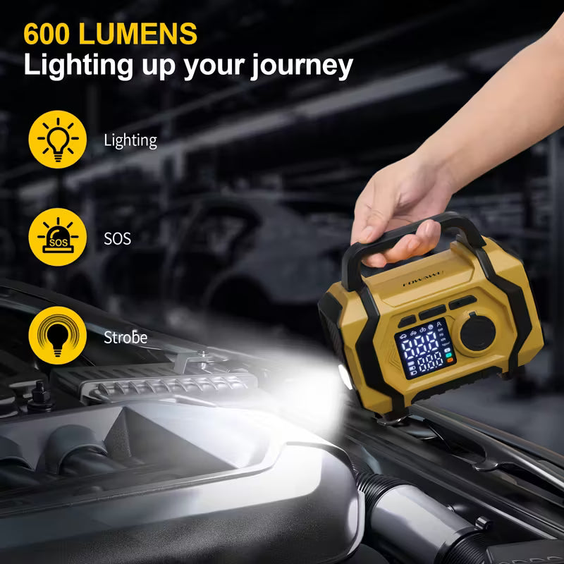 9-in-1 Car Jump Starter with Power Bank, Flashlight & Emergency Kit