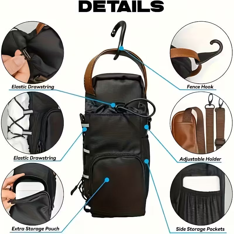 Magnetic Water Bottle Holder with Phone Pocket and Shoulder Strap