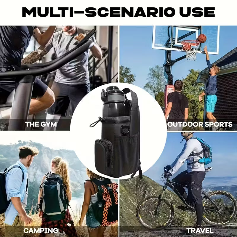 Magnetic Water Bottle Holder with Phone Pocket and Shoulder Strap