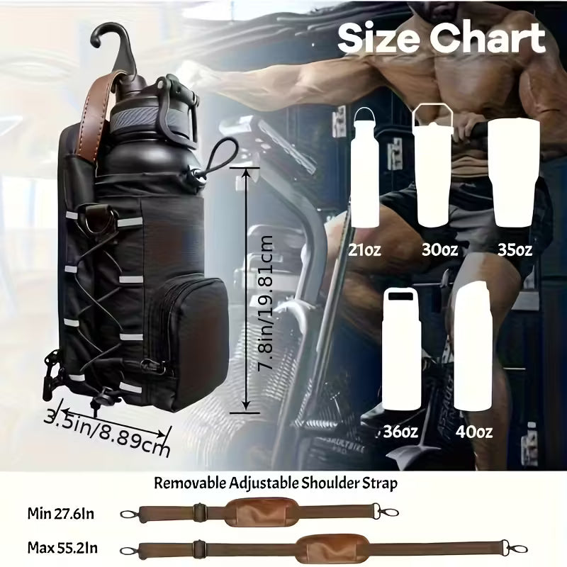 Magnetic Water Bottle Holder with Phone Pocket and Shoulder Strap