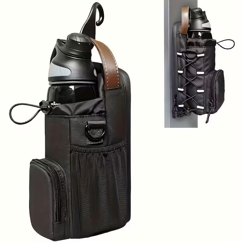 Magnetic Water Bottle Holder with Phone Pocket and Shoulder Strap