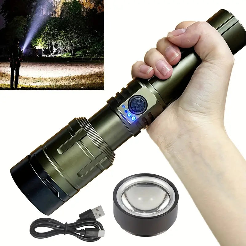 Powerful Aluminum Flashlight with Focused Burning Lens