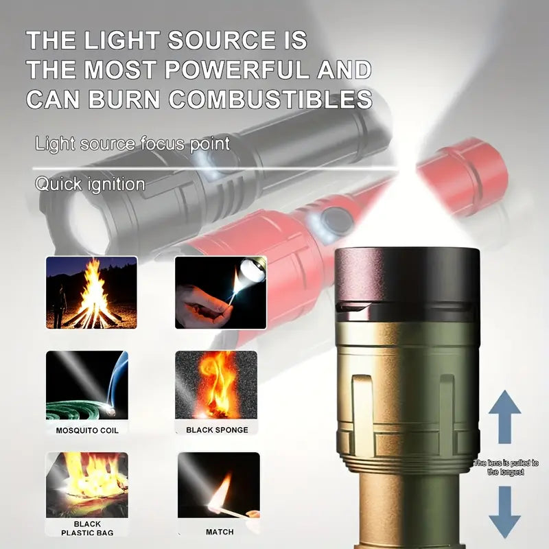 Powerful Aluminum Flashlight with Focused Burning Lens