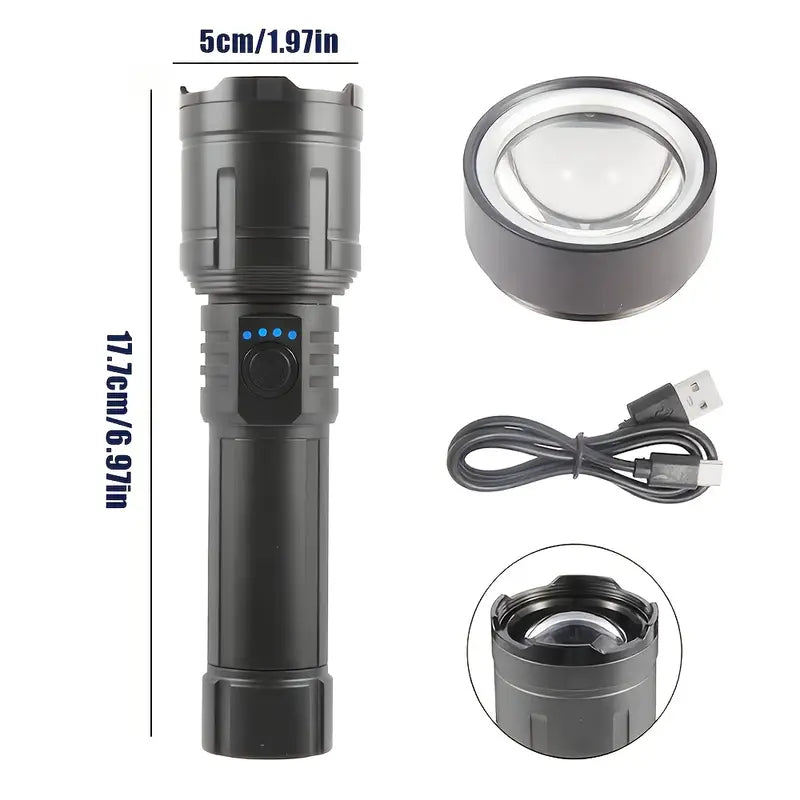 Powerful Aluminum Flashlight with Focused Burning Lens