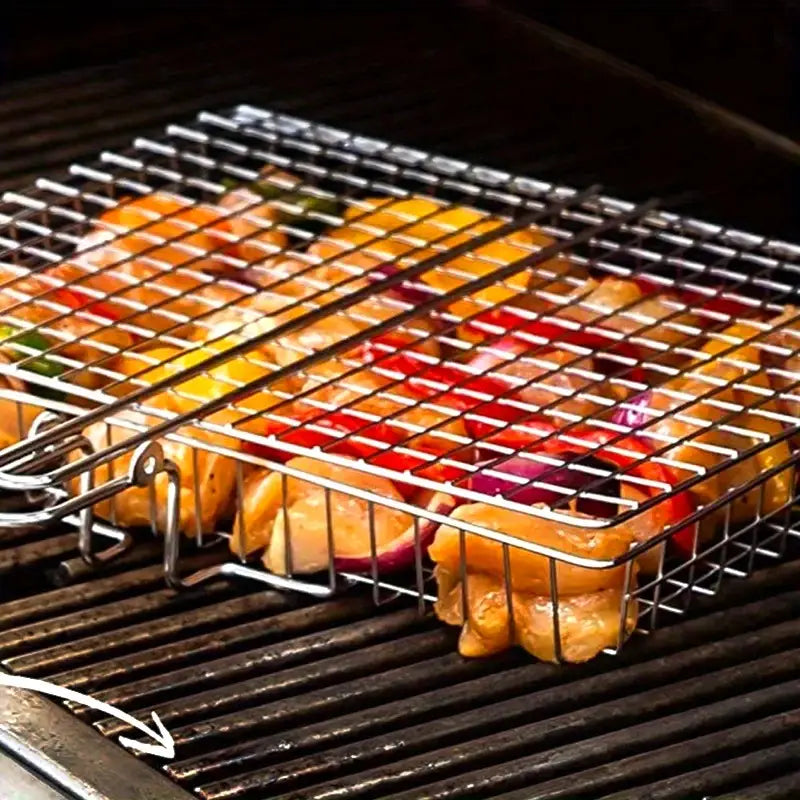 Stainless Steel Folding BBQ Grill Basket with Lid
