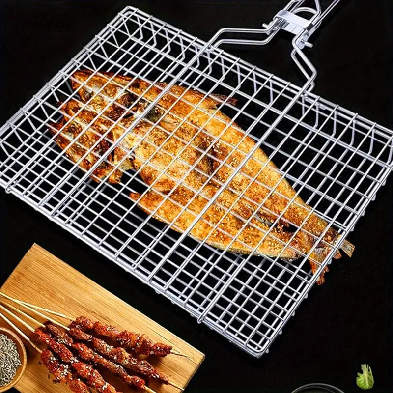 Stainless Steel Folding BBQ Grill Basket with Lid
