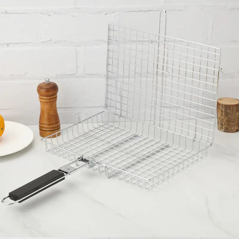 Stainless Steel Folding BBQ Grill Basket with Lid