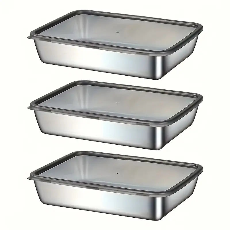 3-Pack Stainless Steel Food Storage Containers with Lids – Reusable & Durable