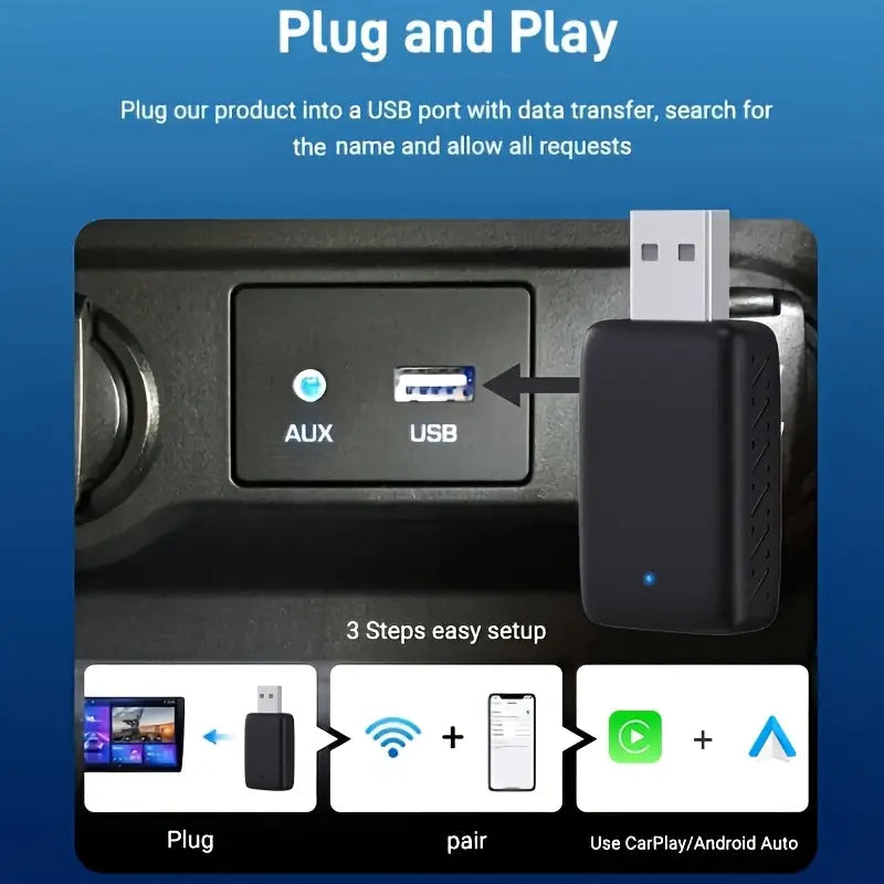 2-in-1 Wireless CarPlay & Android Auto Box with AI