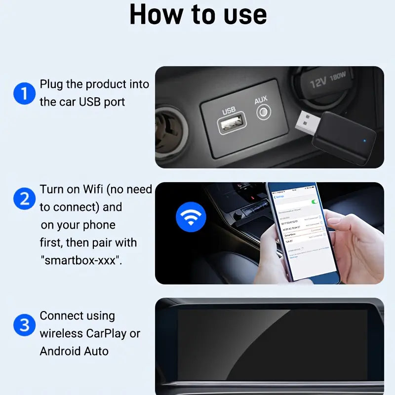 2-in-1 Wireless CarPlay & Android Auto Box with AI