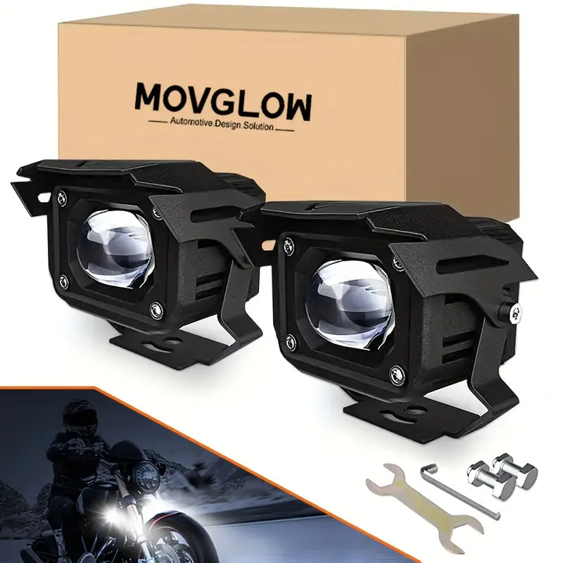 MOVGLOW 2-Pack LED Auxiliary Lights for Motorcycles