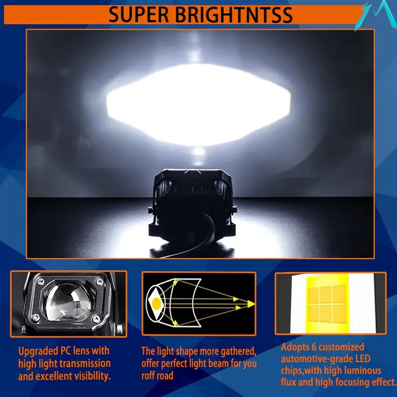 MOVGLOW 2-Pack LED Auxiliary Lights for Motorcycles