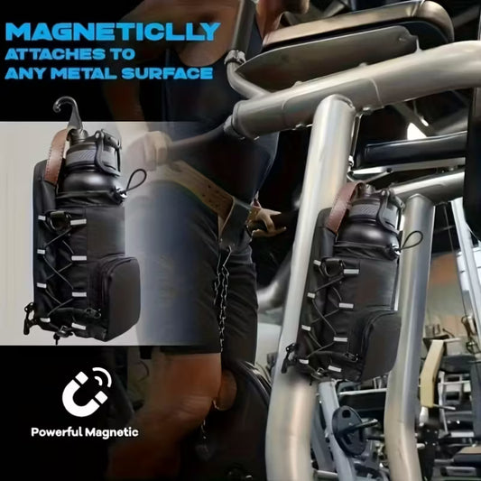 Magnetic Water Bottle Holder with Phone Pocket and Shoulder Strap