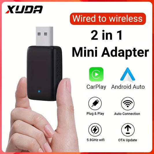 2-in-1 Wireless CarPlay & Android Auto Box with AI